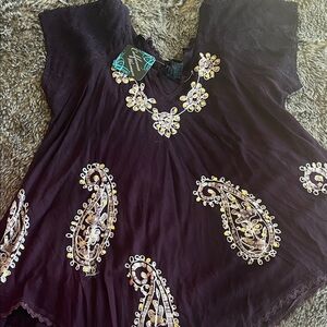 Embroidered Black Paisley Women’s Top